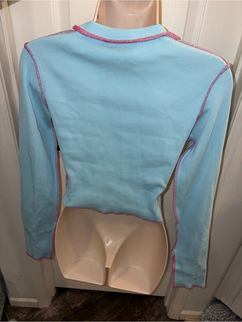 NWT The Ragged Priest Cutout Crop Top - Blue & Pink Contrast Stitch - Picture 7 of 10